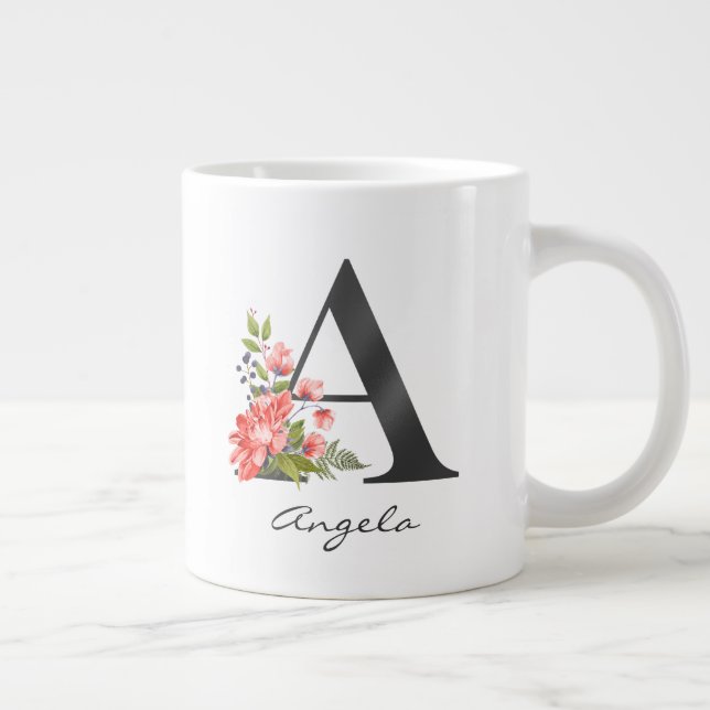 Ein Letter Black Monogram Lila Greenery mit floral Jumbo-Tasse (Rechts)