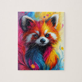 Ein leuchtender roter Panda mit Fraktal-Pelz