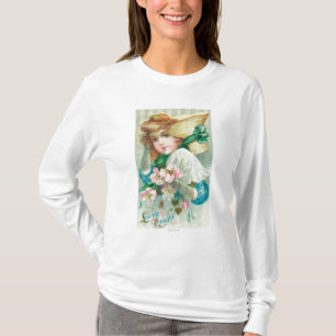 Ein liebevolles Gedanken-Mädchen mit Mütze T-Shirt