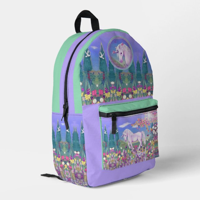 Ein lila Paradies Bedruckter Rucksack (Rückseitige Ecke links)