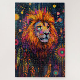 Ein Löwe durch einen psychedelischen Dschungel