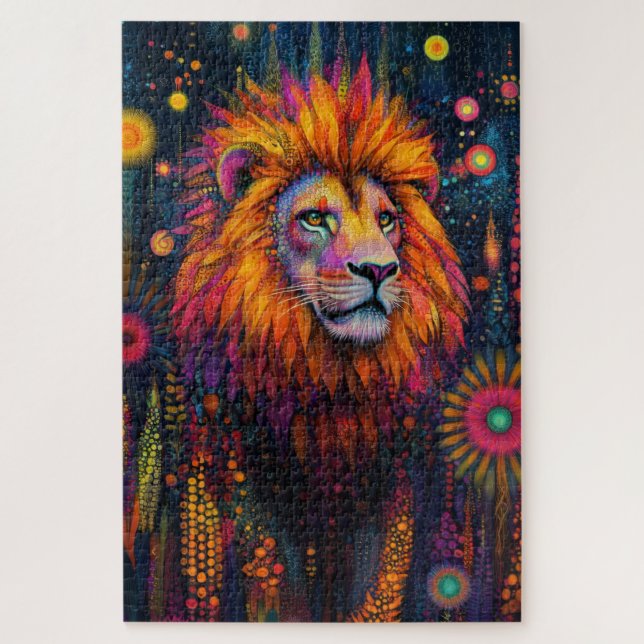 Ein Löwe durch einen psychedelischen Dschungel (Vertikal)