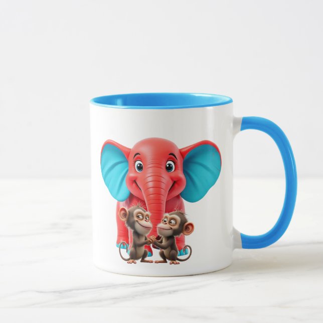 Ein lustiger Elefant und seine Affenfreunde. Tasse (Rechts)