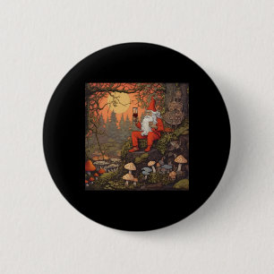Ein lustiger Gnome, der bei Sonnenuntergang Wein t Button