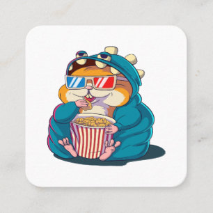 Ein lustiger Hamster mit Brille isst Popcorn Quadratische Visitenkarte