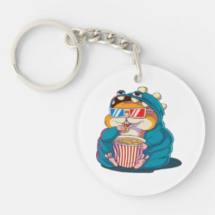 Ein lustiger Hamster mit Brille isst Popcorn Schlüsselanhänger