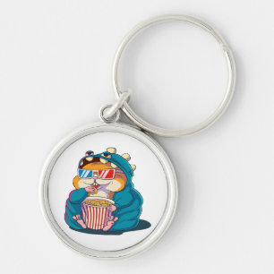 Ein lustiger Hamster mit Brille isst Popcorn Schlüsselanhänger