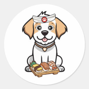 Ein lustiger Hund ist ein Sushi-Koch Runder Aufkleber