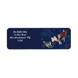 Ein lustiger Husky zieht den Schlitten des Weihnac