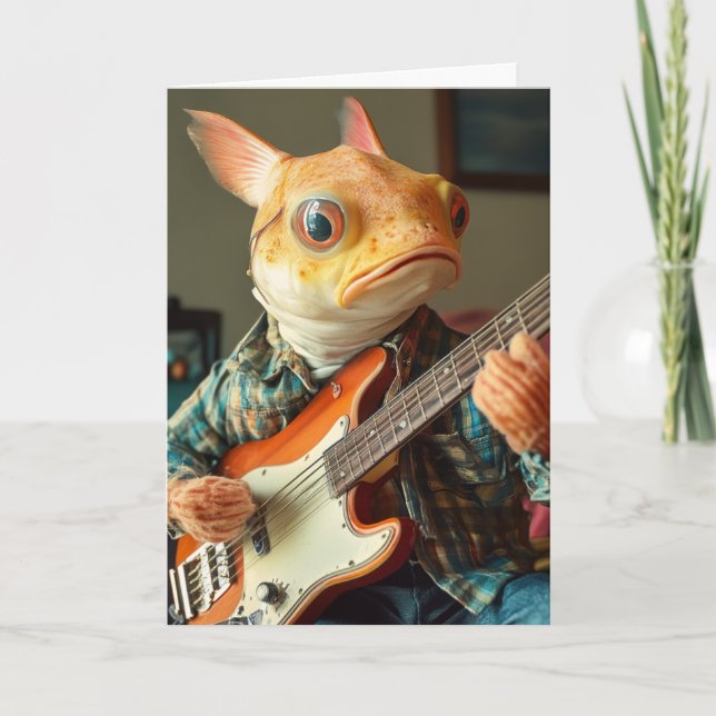 Ein lustiger Katfisch spielt Gitarrenfantasie Gebu Karte (Vorderseite)