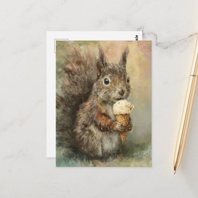 Ein lustiges, bezauberndes Eichhörnchen mit Eiskeg Postkarte (Vorderseite/Rückseite Beispiel)