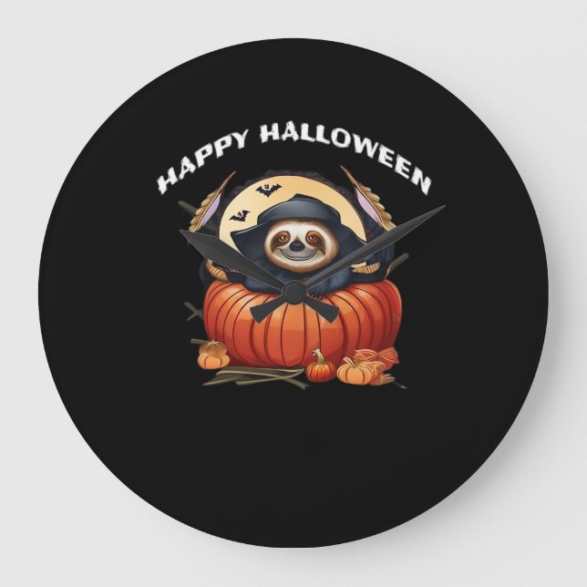 Ein lustiges Faultier, das Halloween Essential T-S Große Wanduhr (Vorderseite)
