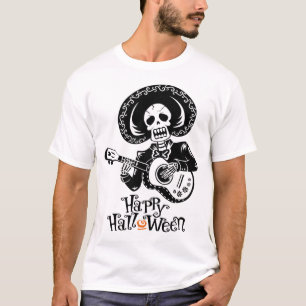 Ein lustiges Skelett, das Gitarre spielt, Frohes H T-Shirt