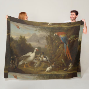 Ein Macahahn und andere Vögel in einer Landschaft Fleecedecke