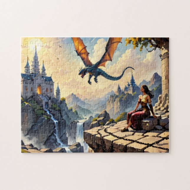 Ein Mädchen, das einen Drachen sieht, fliegt vorbe (Horizontal)