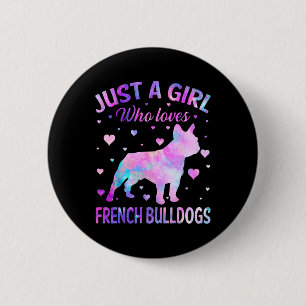 Ein Mädchen, das französische Bulldogs Dog Puppy L Button