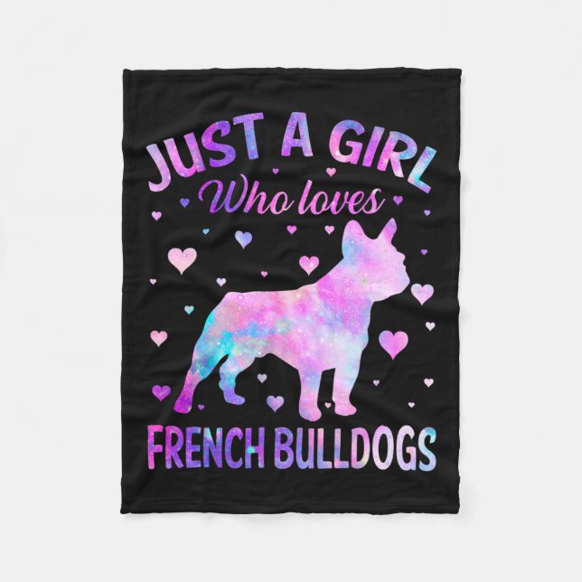 Ein Mädchen, das französische Bulldogs Dog Puppy L Fleecedecke (Vorderseite)