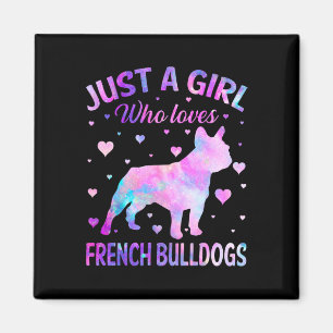 Ein Mädchen, das französische Bulldogs Dog Puppy L Magnet