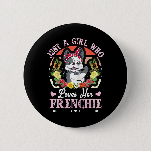 Ein Mädchen, das ihren französischen Bulldoggen Li Button (Vorderseite)