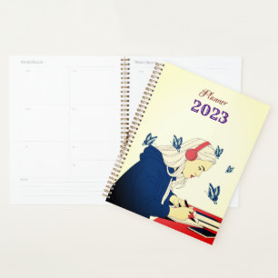 Ein Mädchen, das in Studien Planner 2024 eingeschl Planer