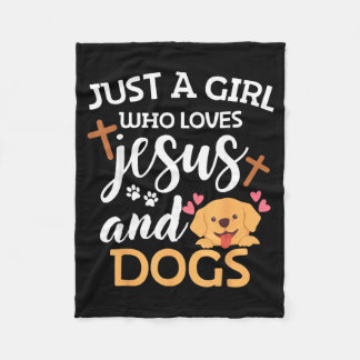 Ein Mädchen, das Jesus und Hunde liebt Lustiger We Fleecedecke