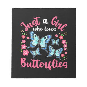 Ein Mädchen, das Schmetterlinge und Blume Liebe Notizblock