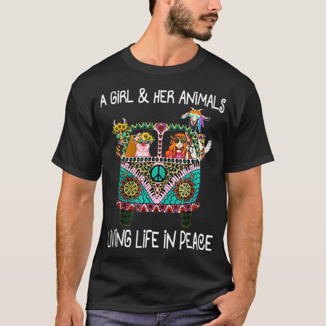 Ein Mädchen ihre Tiere Leben in Frieden T-Shirt (Vorderseite)