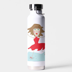 ein Mädchen in einem roten Kleid Flasche glücklich