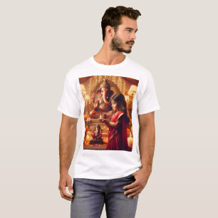 ein Mädchen in einem Sari ist vor einer Statue ste T-Shirt