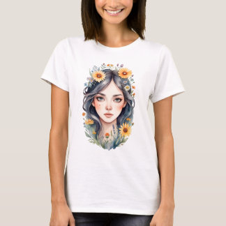 Ein Mädchen mit Blume im Haar T-Shirt