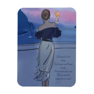 Ein Mädchen mit einem Glas Wein an der Küste Magnet