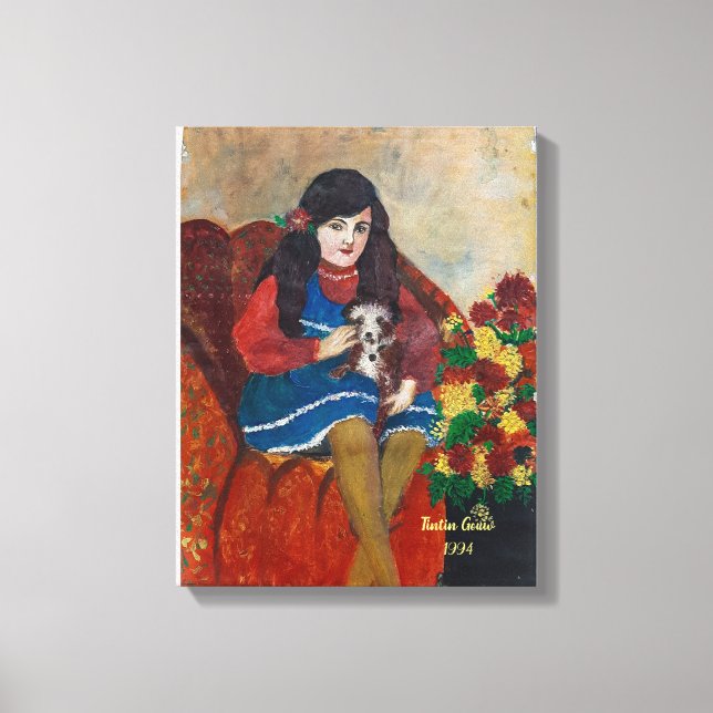 ein Mädchen mit ihrem Hund Leinwanddruck (Vorderseite)