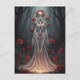 Ein Mädchen mit Knochen trägt ein Hochzeitskleid i Postkarte