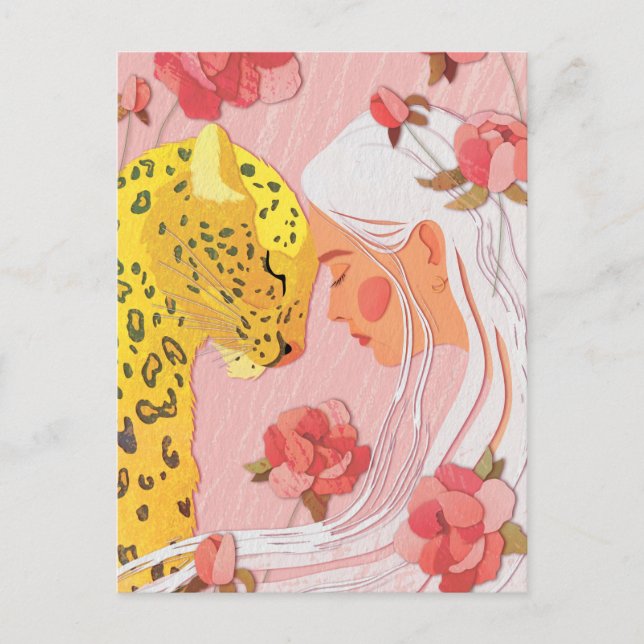 ein Mädchen mit Leoparden Postkarte (Vorderseite)