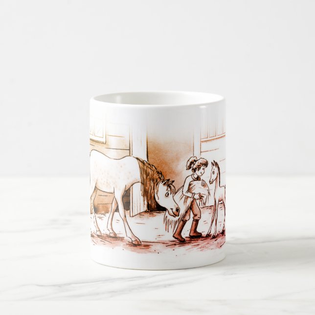 Ein Mädchen mit Pferd und Fohlen Kaffeetasse (Mittel)