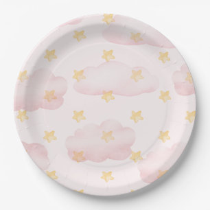 ein Mädchen rosa Wolken Babydusche Party Pappteller