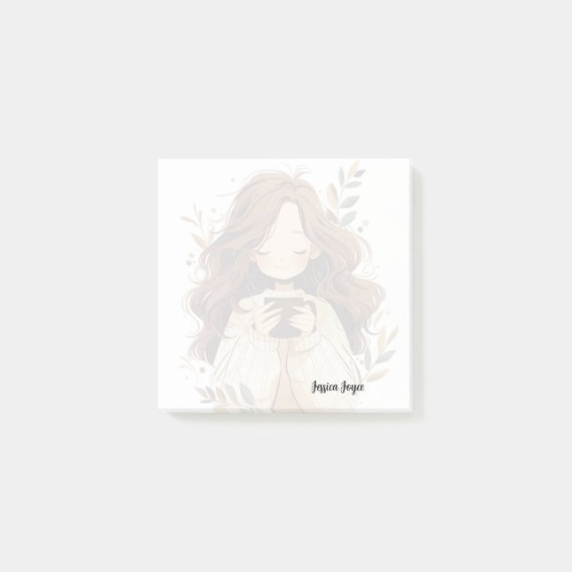 Ein Mädchen trinkt lange einen Kaffee Post-it Klebezettel (Vorderseite)