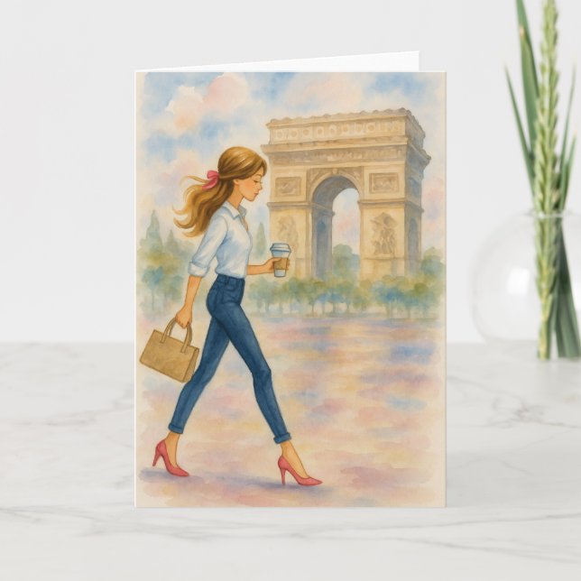 Ein Mädchen und der Arc de Triomphe Szene Paris Karte (Vorderseite)
