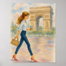 Ein Mädchen und der Arc de Triomphe Szene Paris Poster