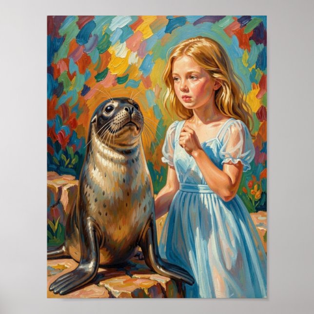 Ein Mädchen und ein Seehund Poster (Vorne)
