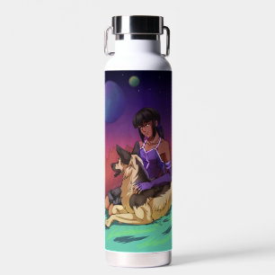 Ein Mädchen und ihr Hund im Weltraum Trinkflasche