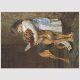 Ein Mädchen und ihr Hund lesen decouptes Papier