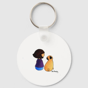 Ein Mädchen und ihr Mops (brünett) Schlüsselanhänger