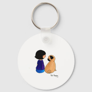 Ein Mädchen und ihr Mops Schlüsselanhänger