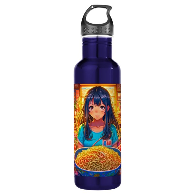 Ein Mädchen und ihr Ramen Anime Edelstahlflasche (Vorderseite)