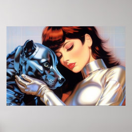 Ein Mädchen und ihr Roboter Hund Airbrush-Kunst Poster
