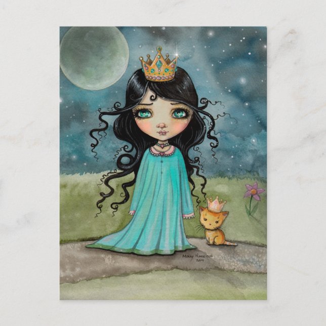 Ein Mädchen und ihre Katze Niedliche Prinzessin Fa Postkarte (Vorderseite)
