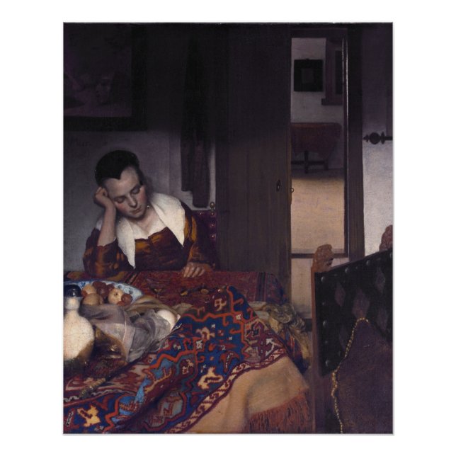 Ein Mädchenschläft von Johannes Vermeer Poster (Vorderseite)