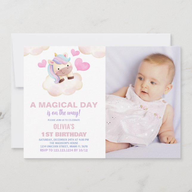 Ein magischer Tag Einhorn Geburtstag Einladungen F (Vorderseite)