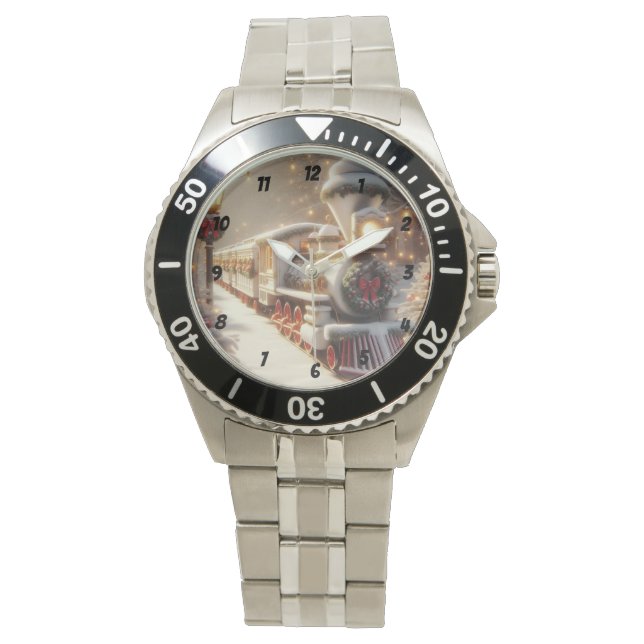 Ein magischer Winter Wonderland Weihnachtszug Armbanduhr (Vorderseite)